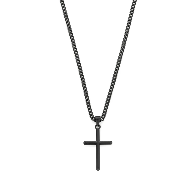 Frank 1967 stål halskjede svart kors 50cm