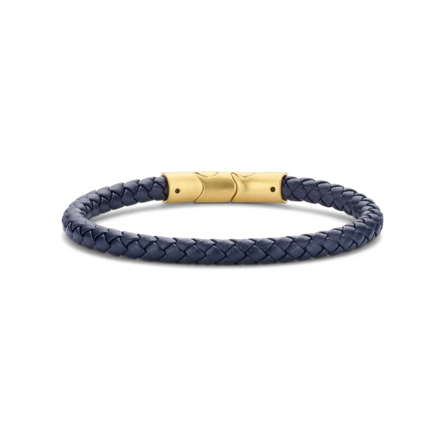 Frank 1967 stål armbånd mørkeblå flettet lær & forgylt stål lås