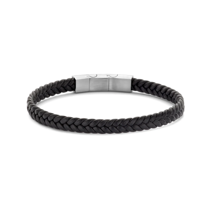 Frank 1967 stål armbånd svart flettet lær & svart lås