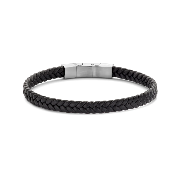 Frank 1967 stål armbånd svart flettet lær & svart lås