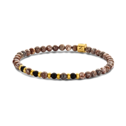 Frank 1967 forgylt stål armbånd 4-5mm brunspettete perler
