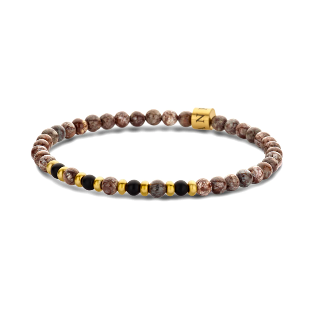 Frank 1967 forgylt stål armbånd 4-5mm brunspettete perler