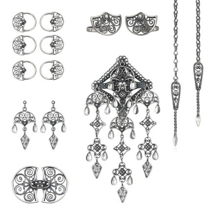 Espeland Bergen sølvpakke med håndlaget trekkekjede oksidert sølv