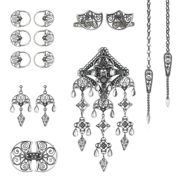 Espeland Bergen sølvpakke med håndlaget trekkekjede oksidert sølv