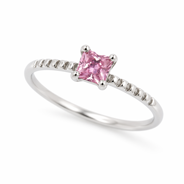Rhodinert sølv ring 1,3mm med rosa stein