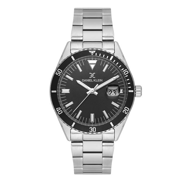 Daniel Klein Premium herreur i stål med lenke & svart skive 5 ATM  43mm
