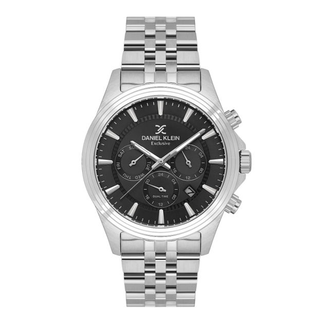 Daniel Klein Premium herreur i stål med lenke & svart skive 5 ATM  43mm
