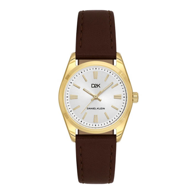 Daniel Klein D2K dameur i stål med sølv skive og brun skinn reim 3 ATM 30mm