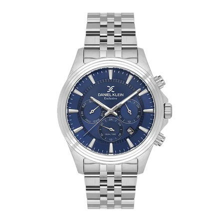 Daniel Klein Premium herreur i stål med lenke & blå skive 5 ATM  43mm