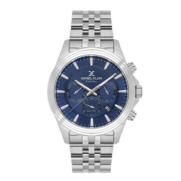 Daniel Klein Premium herreur i stål med lenke & blå skive 5 ATM  43mm