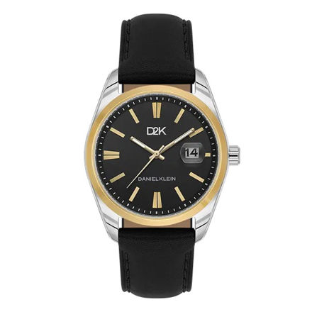Daniel Klein D2K herreur i tofarget stål med svart skive & svart skinn reim 3 ATM  42mm