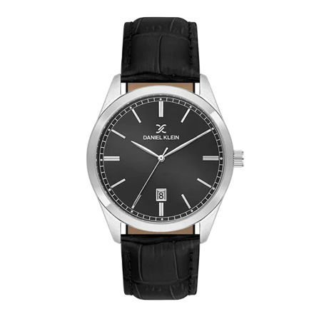 Daniel Klein Premium herreur i stål med svart skive & svart skinn reim 5 ATM  42mm
