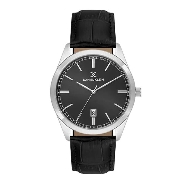 Daniel Klein Premium herreur i stål med svart skive & svart skinn reim 5 ATM  42mm