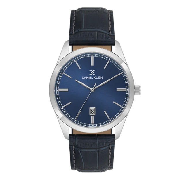 Daniel Klein Premium herreur i stål med blå skive & blå skinn reim 5 ATM  42mm