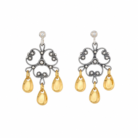 Sølv ørepynt bunad, oksidert med forgylte løv