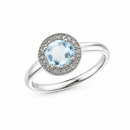 Hvitt gull ring med diamanter 0,16ct TW/SI og lyseblå topas