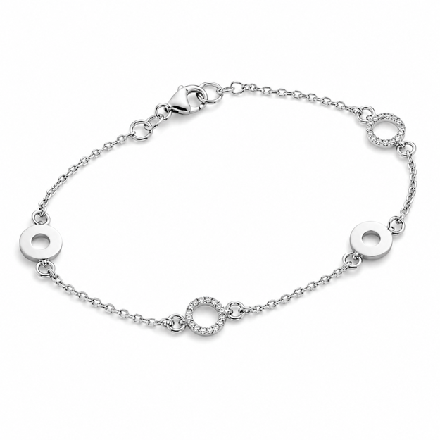Rhodinert sølv armlenke med 7mm sirkler glatte/zirconia 18cm