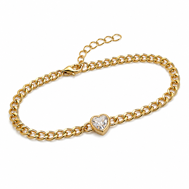 Forgylt sølv armbånd Panser med 17.5mm zircon-hjerte 17+2mm