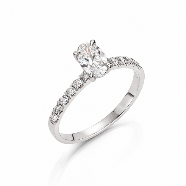 Hvitt gull ring Olivia 82ct - senter sten 0,7023ct LAB diamant River VS
