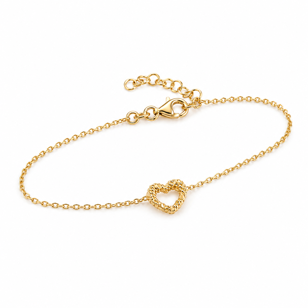 Forgylt sølv armbånd med åpent hjerte 8x10mm 17+3cm