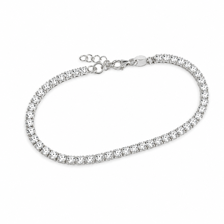 Rhodinert sølv armbånd 3mm med zirconer 18+2cm