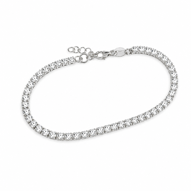 Rhodinert sølv armbånd 3mm med zirconer 18+2cm