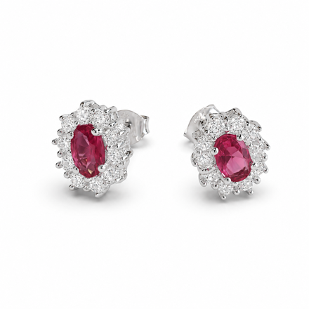 Rhodinert sølv ørepynt rosett med rosa og blanke zirconer 9x11mm