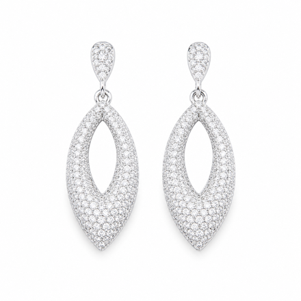 Rhodinert sølv øreheng åpen dråpe med Cubic Zirconia 32mm