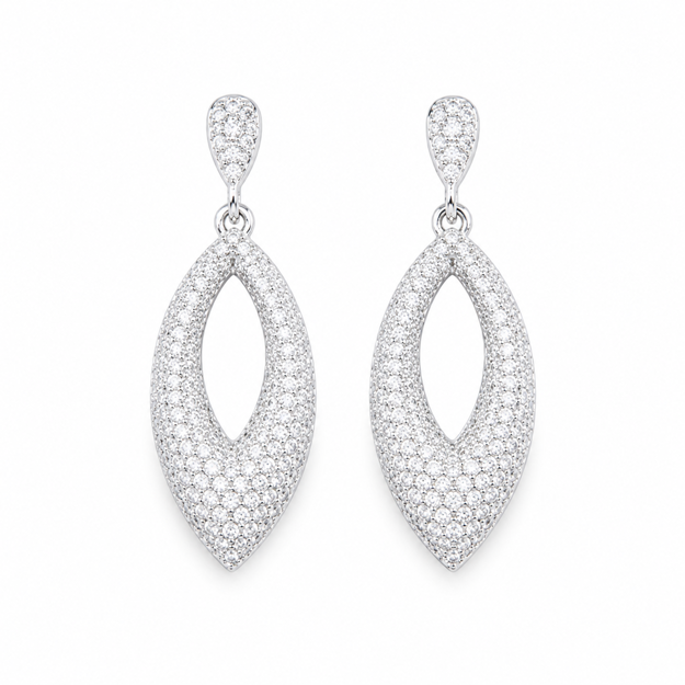 Rhodinert sølv øreheng åpen dråpe med Cubic Zirconia 32mm