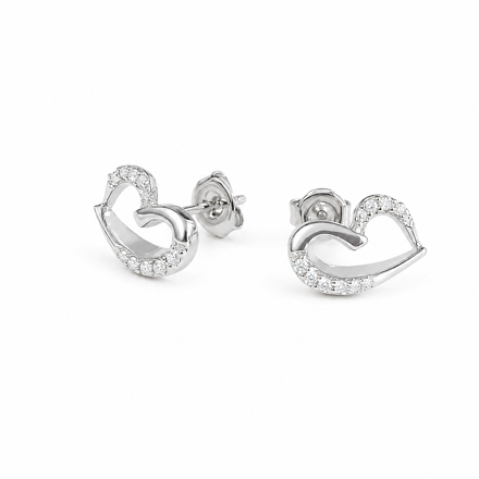 Rhodinert sølv ørepynt åpent hjerte med cubic zirconia