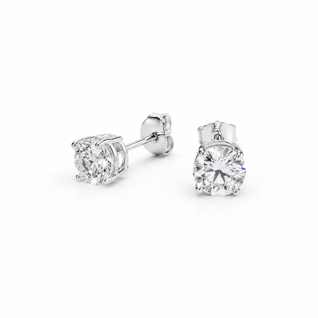 Rhodinert sølv ørepynt rund zircon 6.5mm