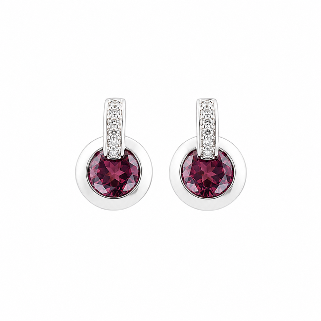 Rhodinert sølv ørepynt med cubic zirconia og rosa zircon 7mm