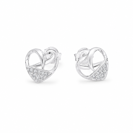 Rhodinert sølv ørepynt åpne hjerter med cubic zirconia 10mm