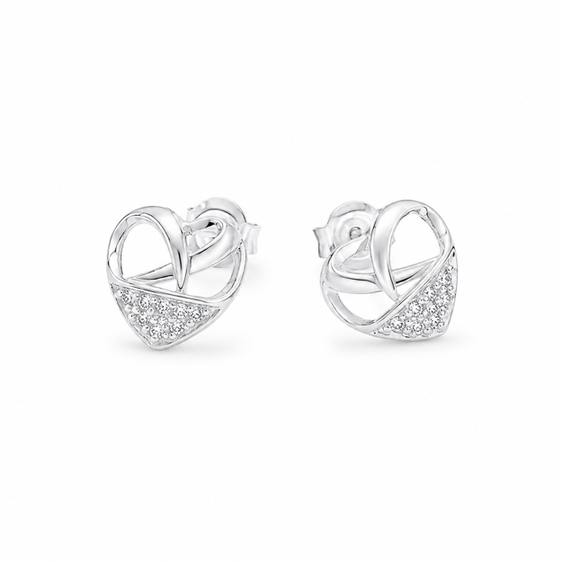 Rhodinert sølv ørepynt åpne hjerter med cubic zirconia 10mm