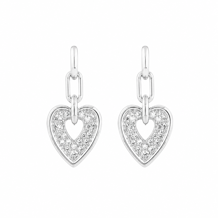 Rhodinert sølv øreheng åpent hjerte med cubic zirconia 15mm