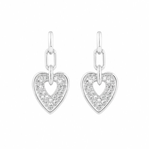 Rhodinert sølv øreheng åpent hjerte med cubic zirconia 15mm