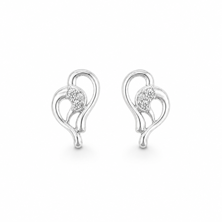 Rhodinert sølv ørepynt åpne hjerter med cubic zirconia 15mm