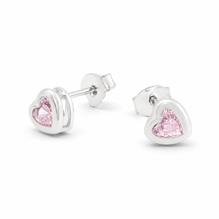 Ørepynt rhodinert sølv hjerter med rosa zirconer 6mm