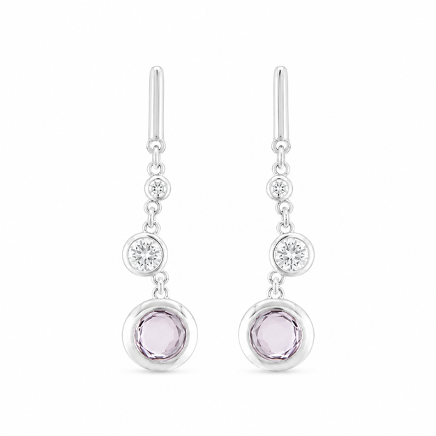 Rhodinert sølv øreheng med cubic zirconia og lilla/lys blå zirconer