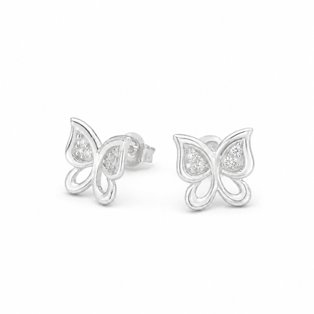 Rhodinert sølv ørepynt sommerfugl med cubic zirconia 11mm