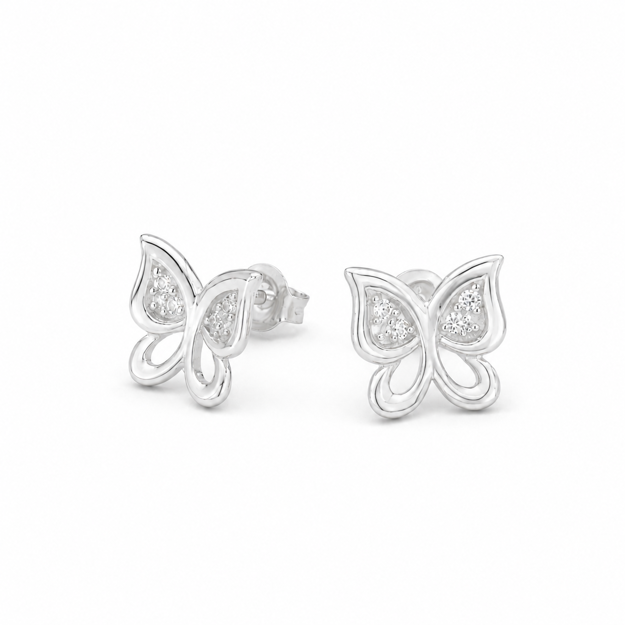 Rhodinert sølv ørepynt sommerfugl med cubic zirconia 11mm