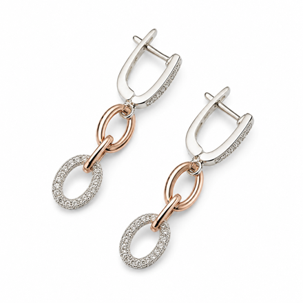 Rhodinert sølv øreheng med rosé og Cubic Zirconia 37mm