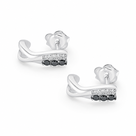 Rhodinert sølv ørepynt med cubic zirconia og sorte zirconer