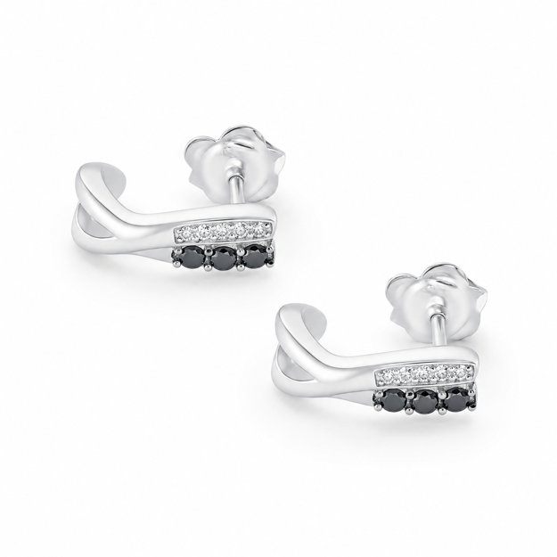 Rhodinert sølv ørepynt med cubic zirconia og sorte zirconer