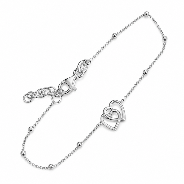 Caia Silver rhodinert sølv armlenke med åpne hjerter og kuler 18+2cm