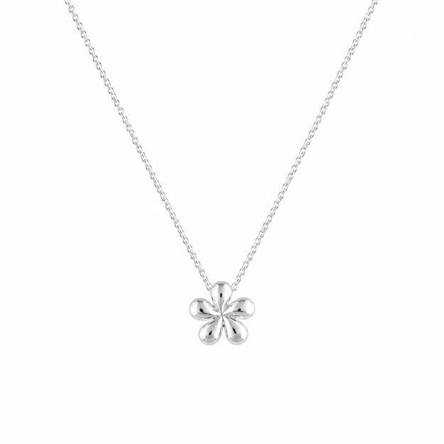 Caia Silver rhodinert sølv halskjede blomst 40+4cm
