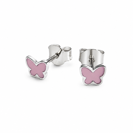 Lille Venn rhodinert sølv øredobber rosa sommerfugl 