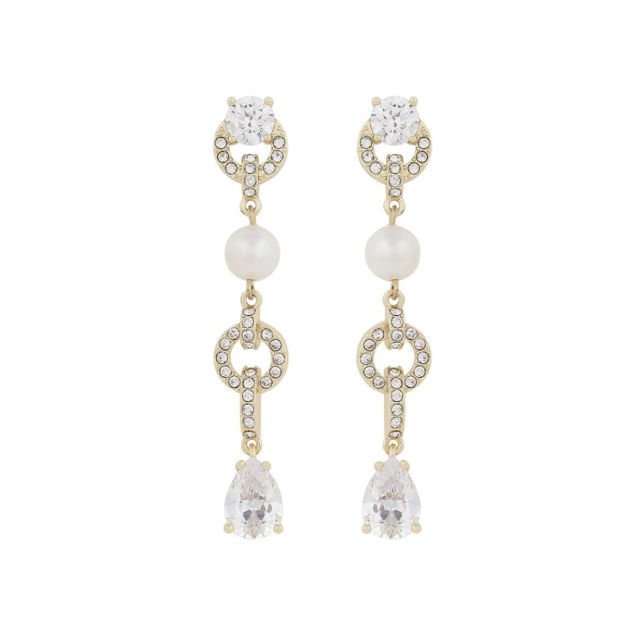 Callie long crystal pearl ear g/white