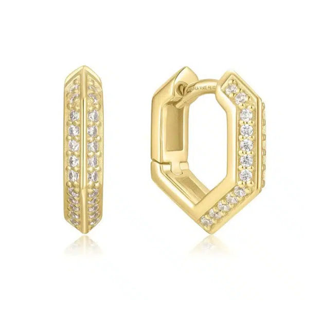 Ania Haie gold sparkling shield hoop earrings 14mm