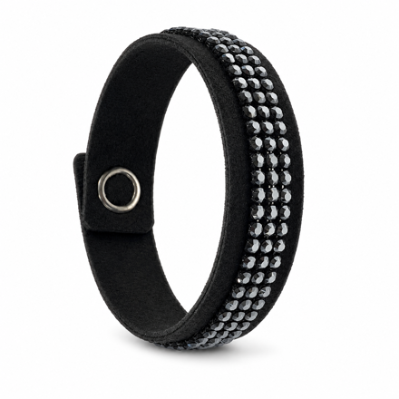 Armbånd sort stoff m/3r sorte krystaller 16mm 18cm